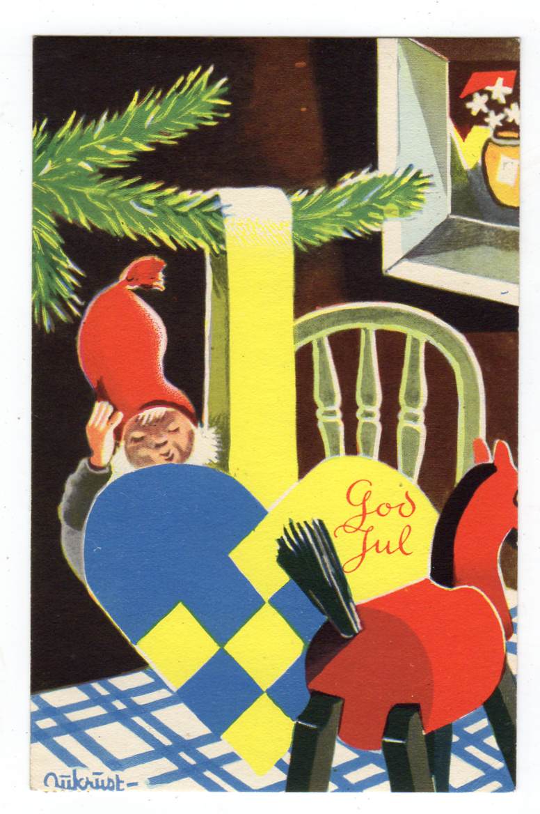 Aukrust Nisse sover i julekurv Mi; serie 2687 St Sandvika 1940