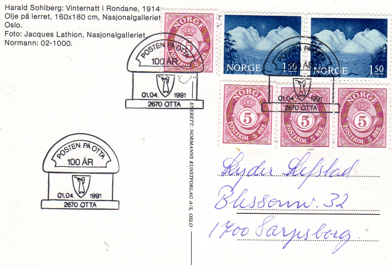 Normanns Kunstforlag Harald Sohlberg St. 1.4. 1991 Otta 