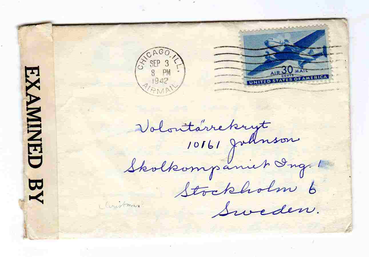 st Chicago 1942 6434 to Sweden med brev