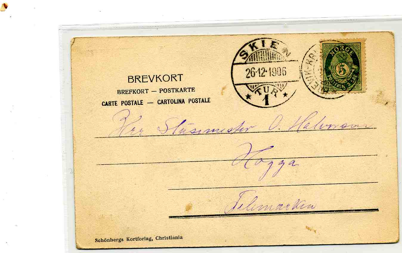 Kragerø PA Wilse 1902  st Skien/Brevik-Kristiania 1906 Schønberg