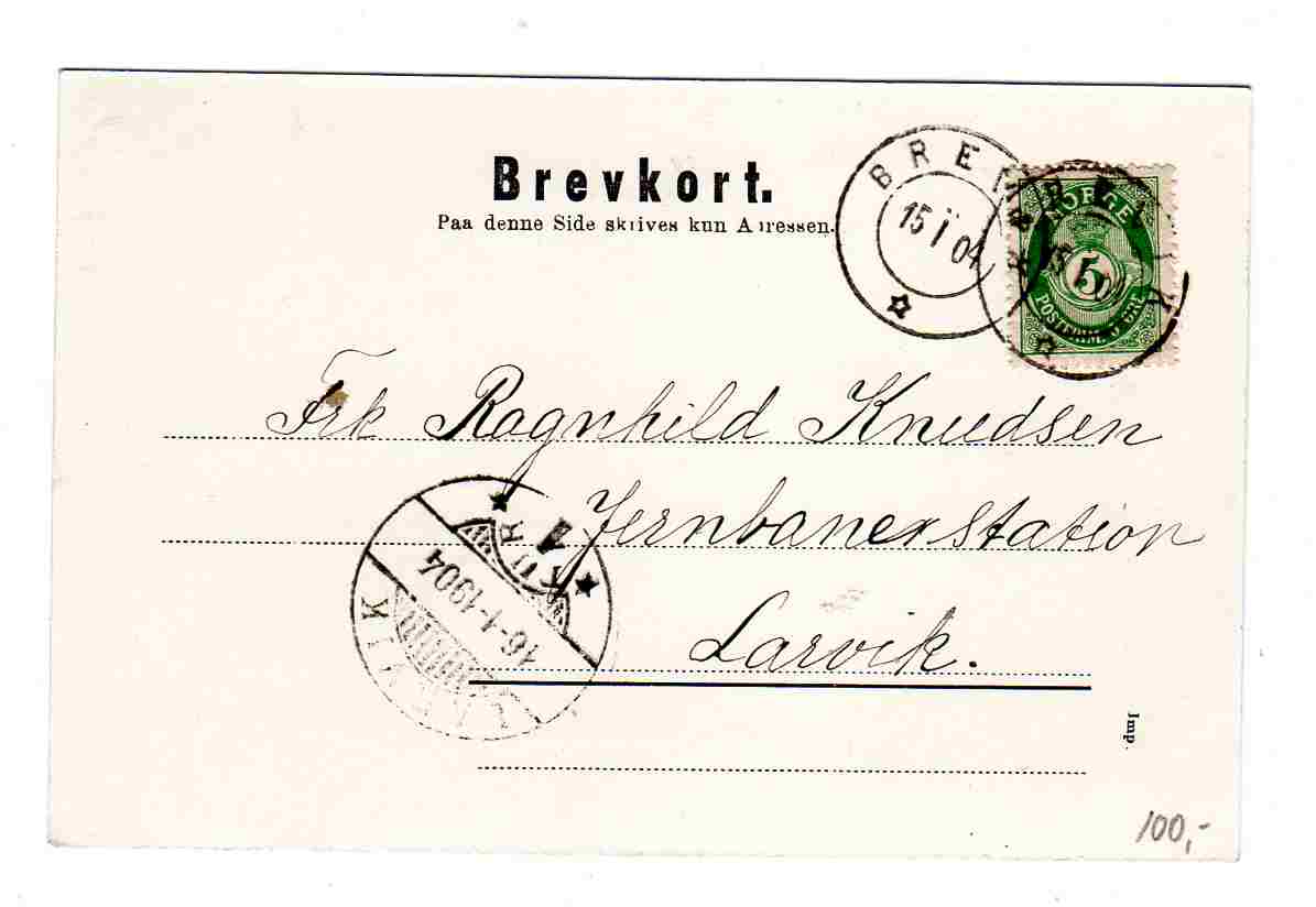 Brevik jernbanestation B&H Horten 76862 st Brevik 1904