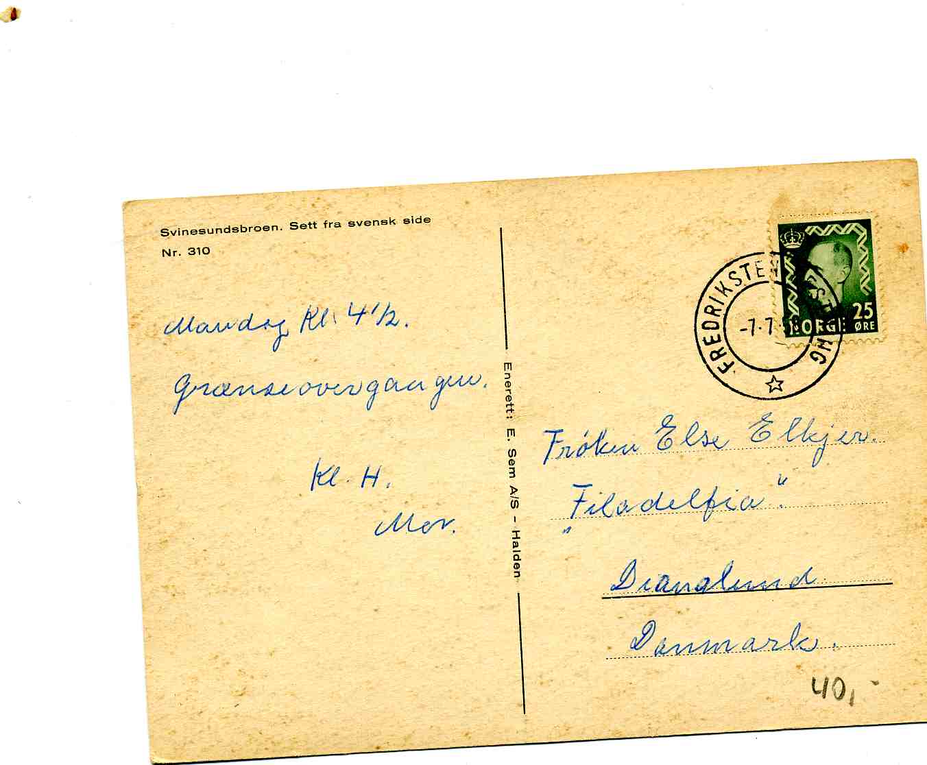 Svinesundbroen E Sem nr 310 st Festningsten festning 1958