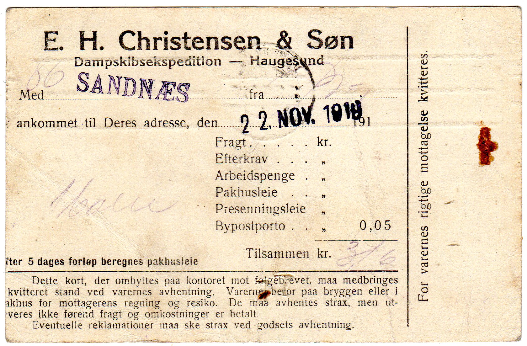 Skipskort Sandnæs