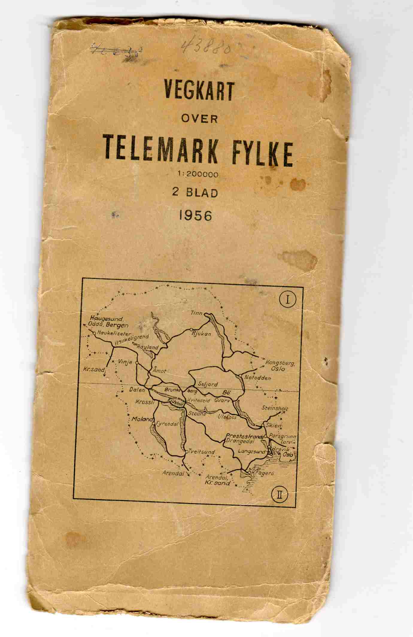 Vegkart over Telemark fylke 2 blad 1956