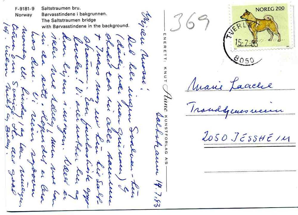 Saltstraumen bru  Børvastindene i bakgrunn A;F 9181 9 st Tverlan 1983