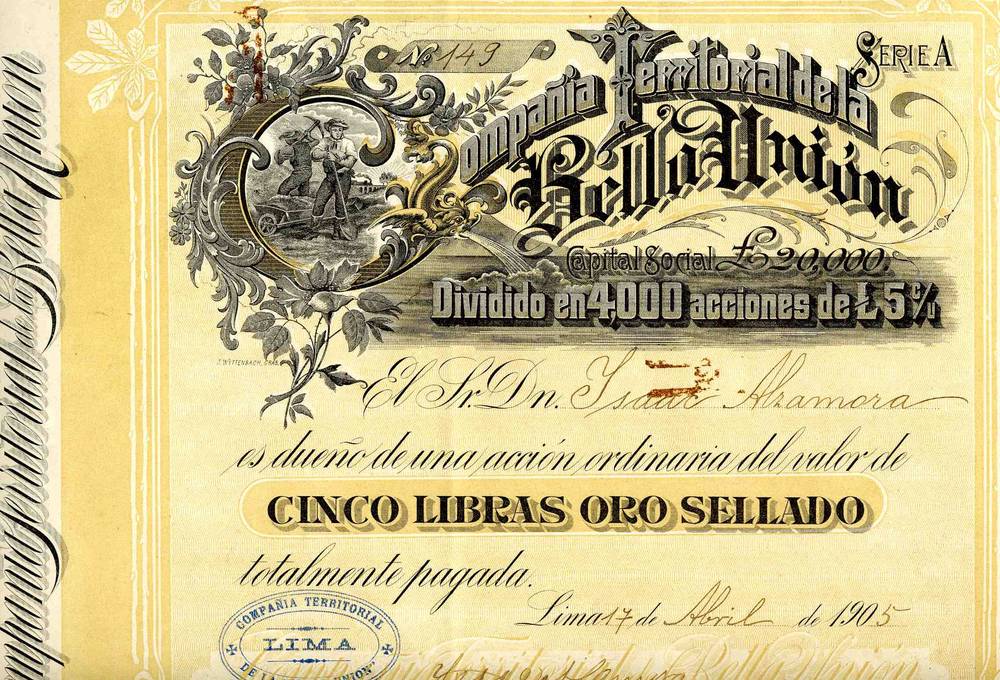 Compania Territorial Lima 1905 Aksjebrev