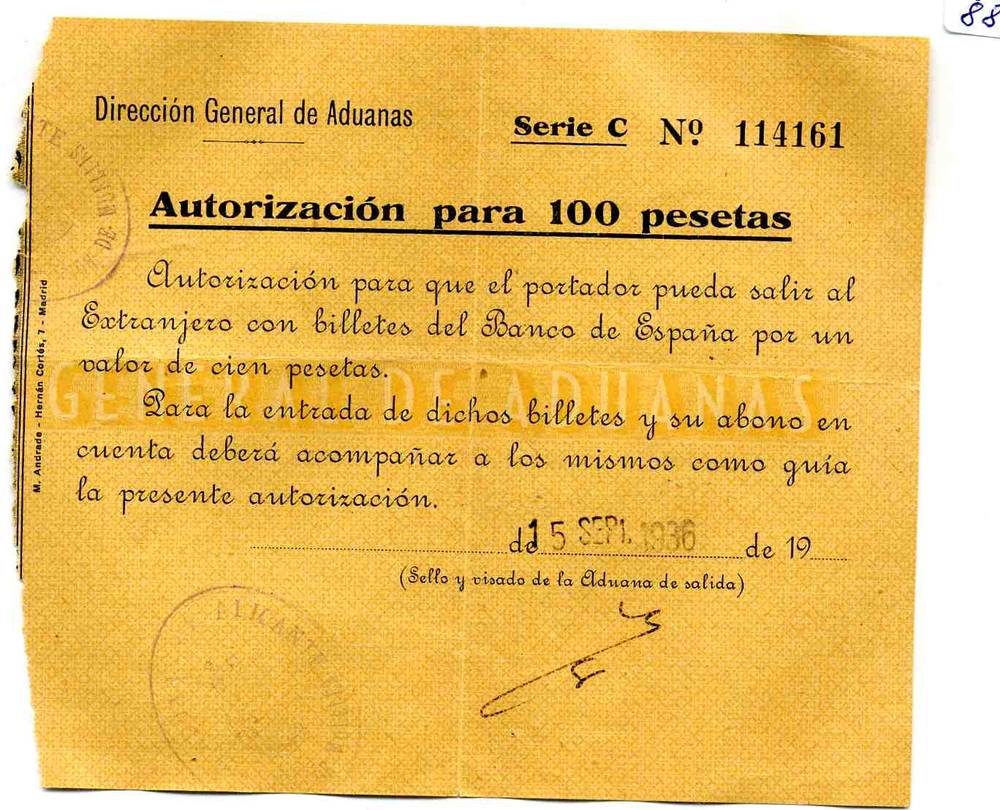Sjekk Spania 1936 100 pesetas
