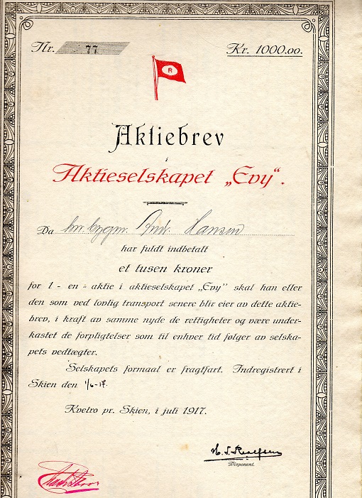 Evy nr77 kr 1000 Skien 1917