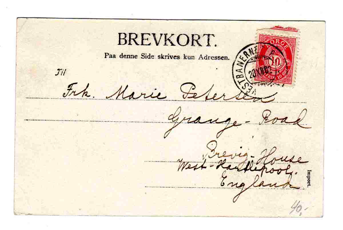 Hilsen fra Brevik C&H Horten Albretsen st vestbanerne 1902