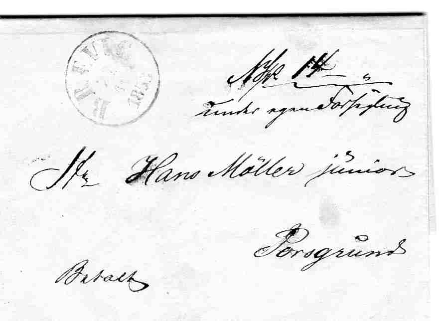 st Brevig 21 10 1853 i blå farge på betalt bankobrev ilagt 14 skilling sendt til Porsgrund.Banco i prefrim er sjelden