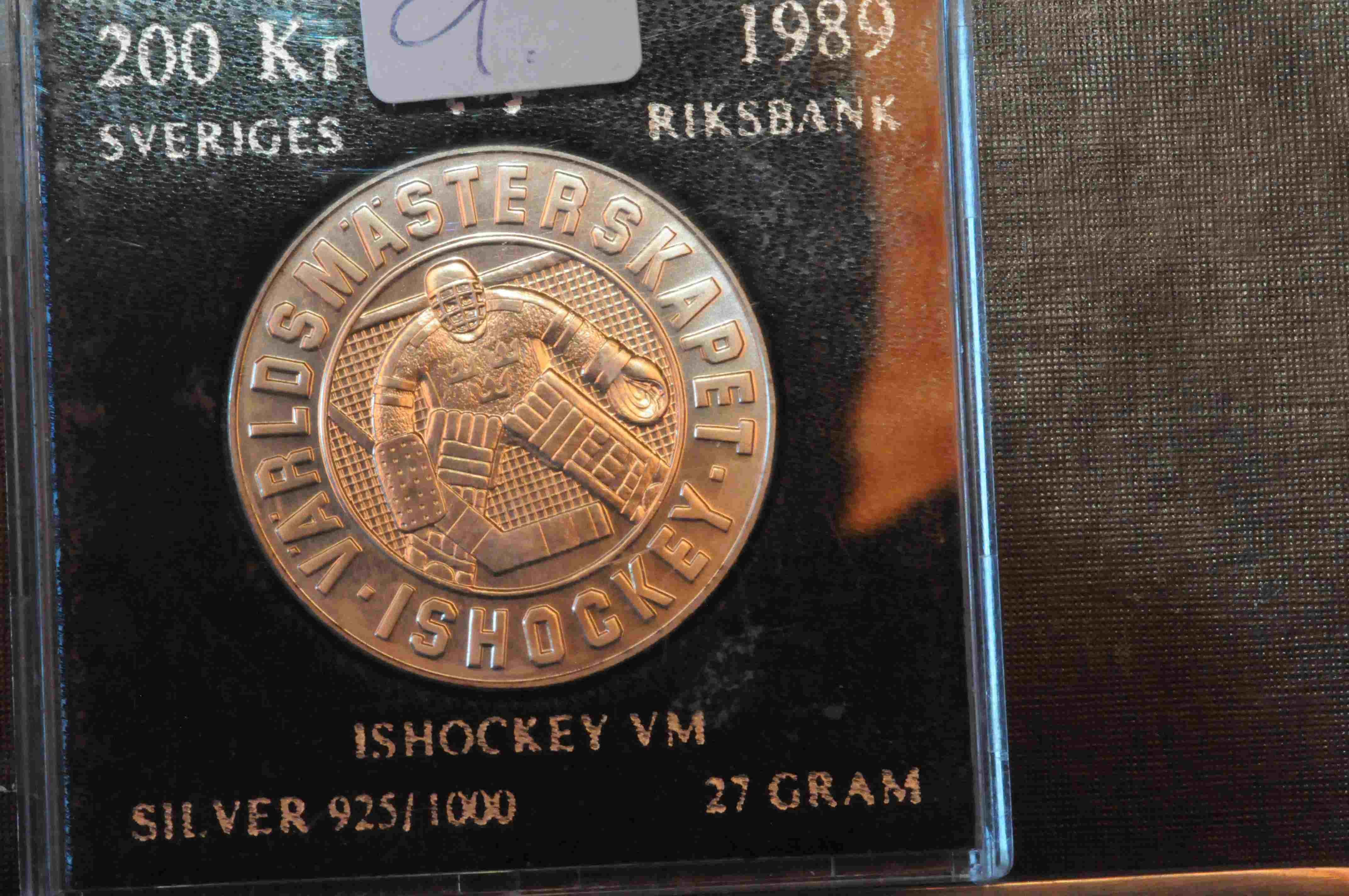 Sveriges rigsbank 200 kr 1989 Ishockey-VM sølv 925/1000