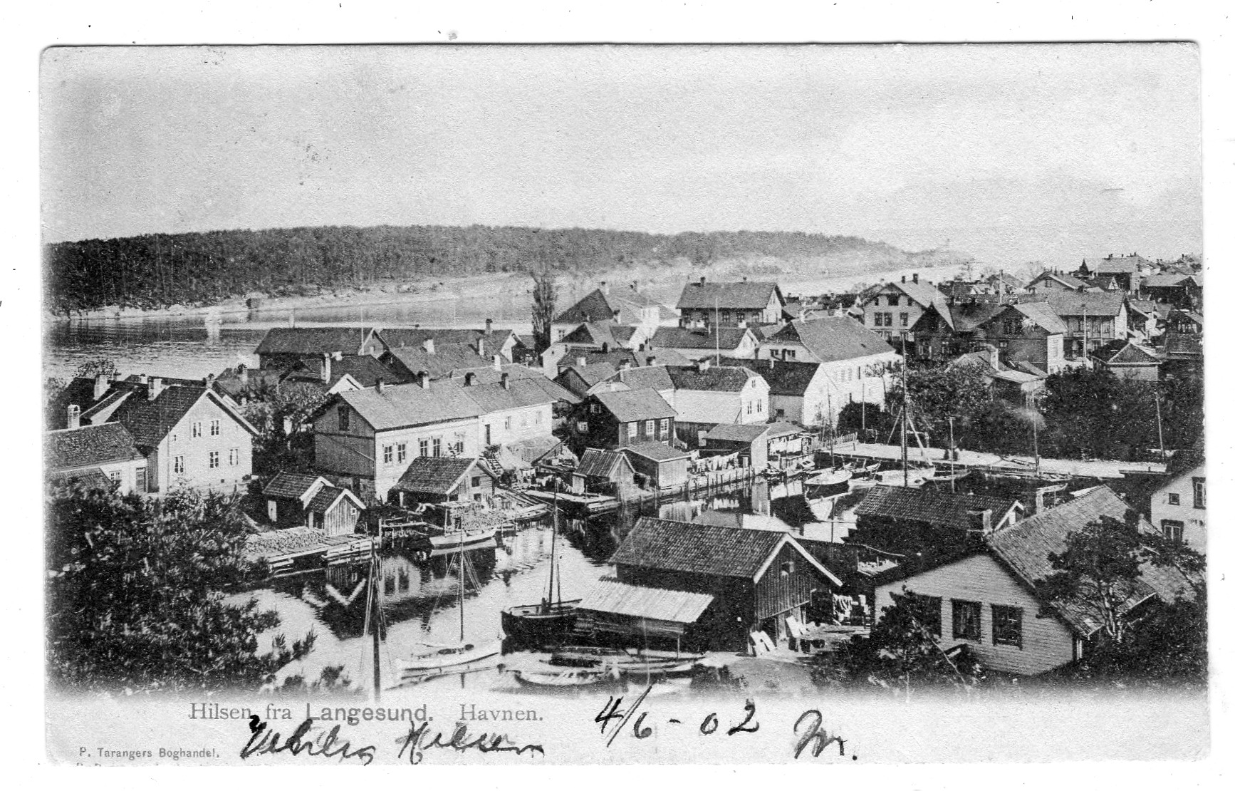 Hilsen fra Langesund Havnen st Langesund 1902