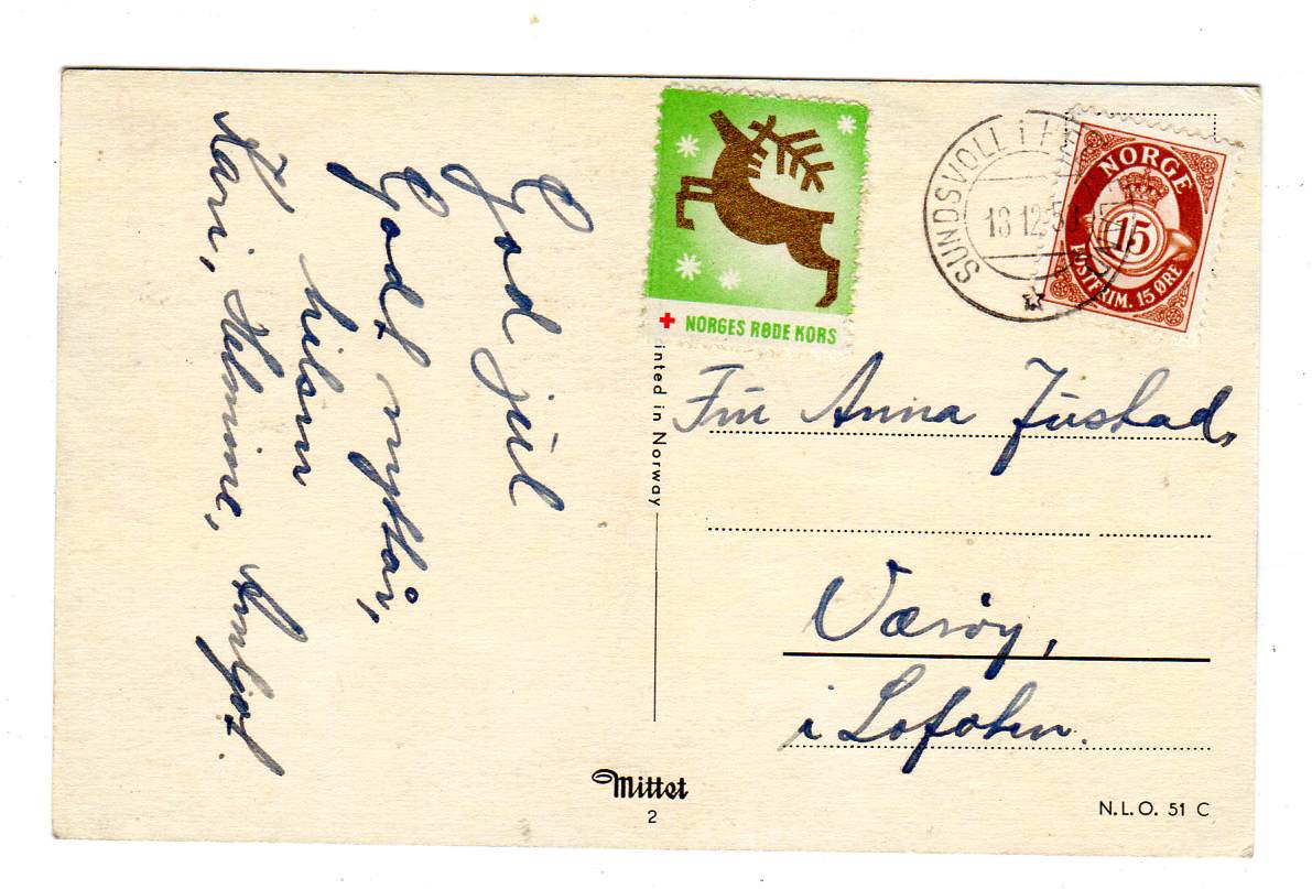Julemerke st Sundsvollen 1953 Mi; nr2 NLO 51C