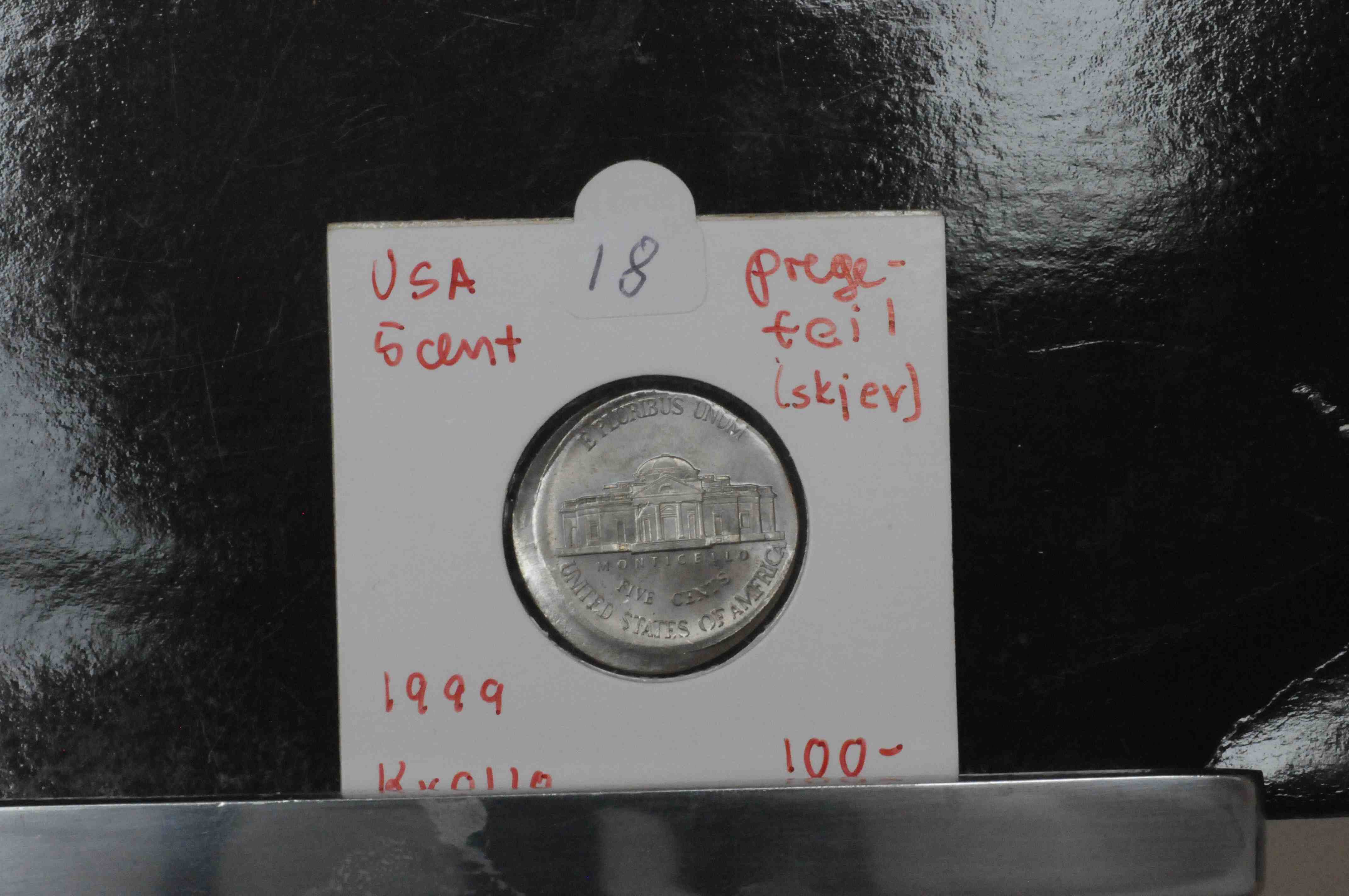 USA 5 cent pregefeil(skjev) 1999 kv0/01