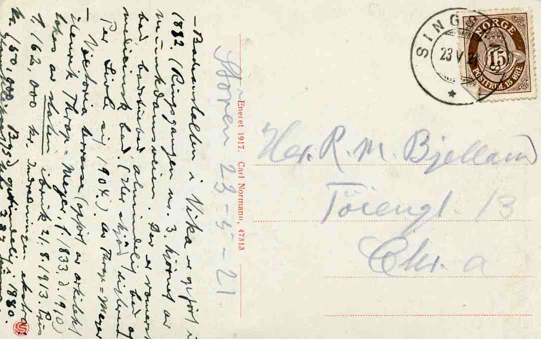 Magnor Fredsmonumentet ved grænsen  No; 47313  st Singsaas 1921