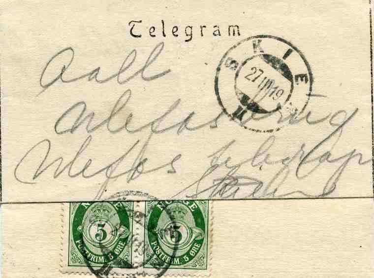 Telegram st Skien 1919