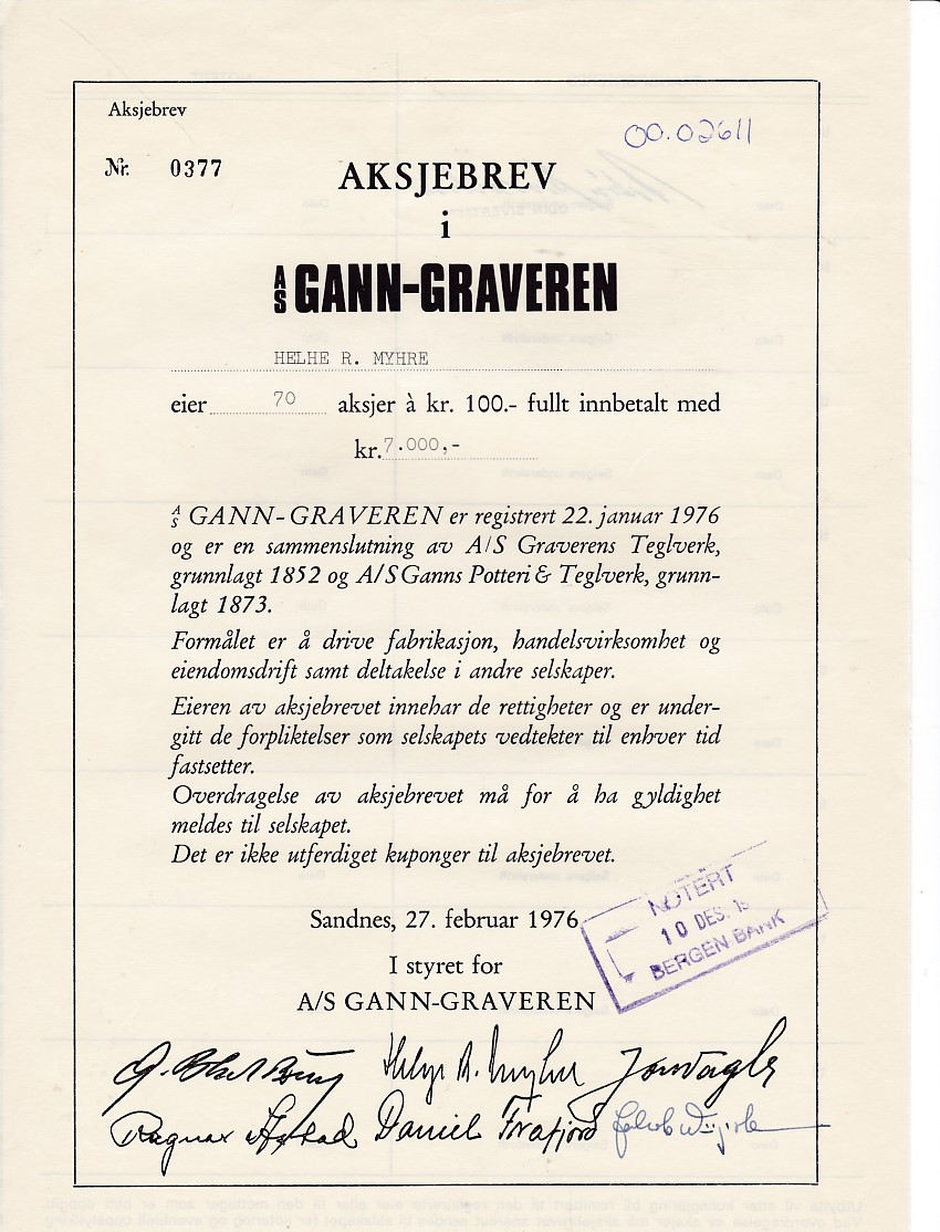 Gann-graveren Sandnes 1976 kr 100  nr 0366/0216/0183 pris pr stk