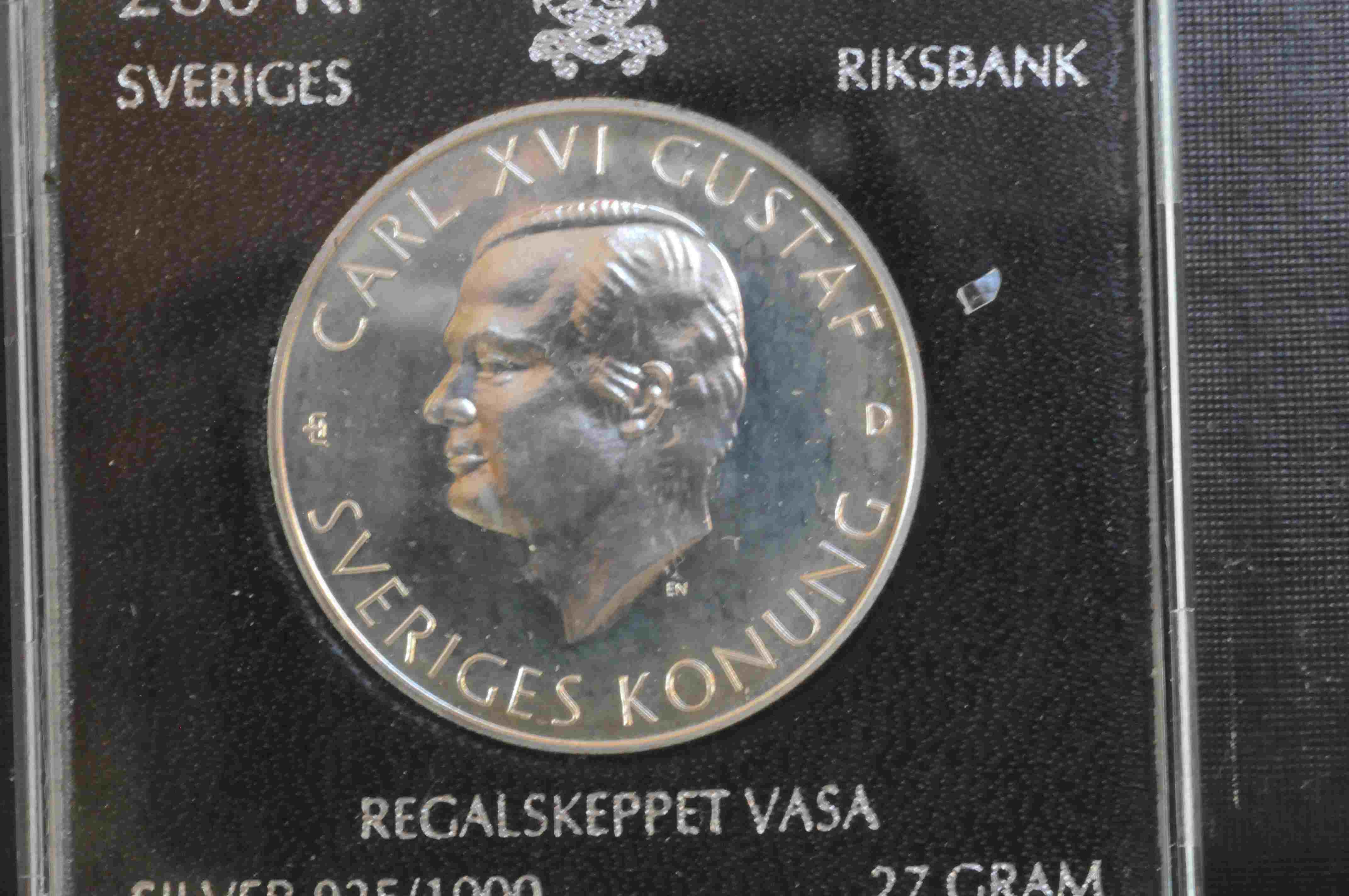 200 kr Sverige 1990 riksbank Regalskeppet Vasa sølv 925/1000 proof 27g