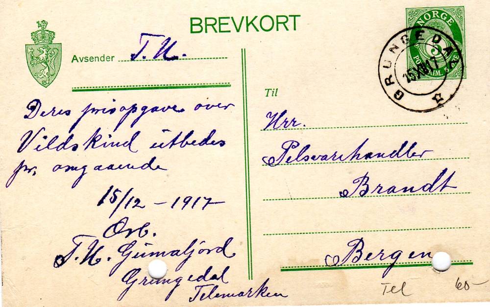 st grungedal 1917 Hullet brevkort
