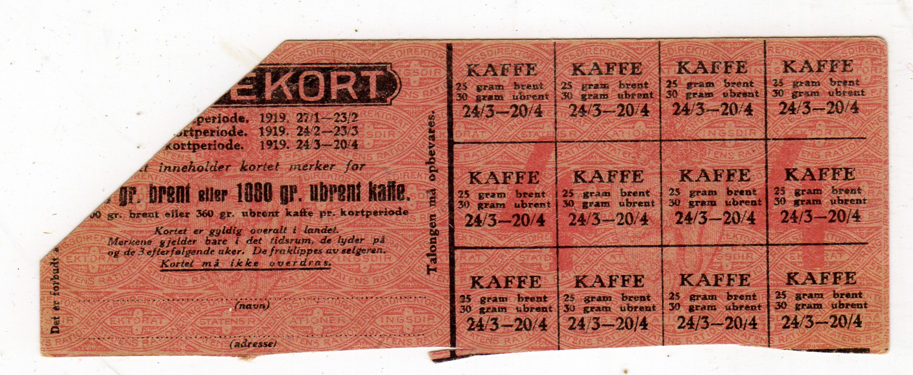 Diverse betalingskort fra krigen
