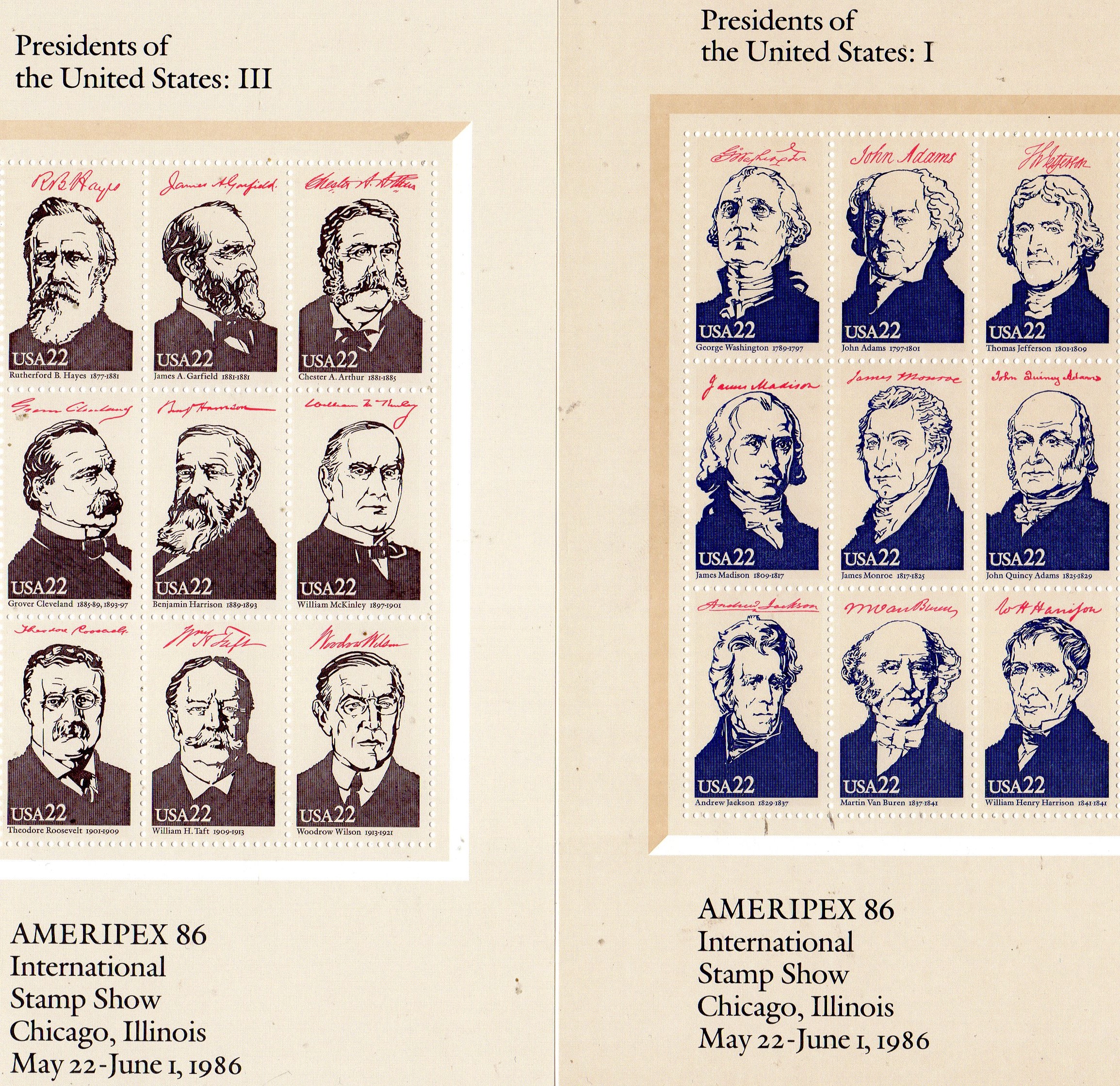 Presidents of the United States Ameripex 1986 Illinois