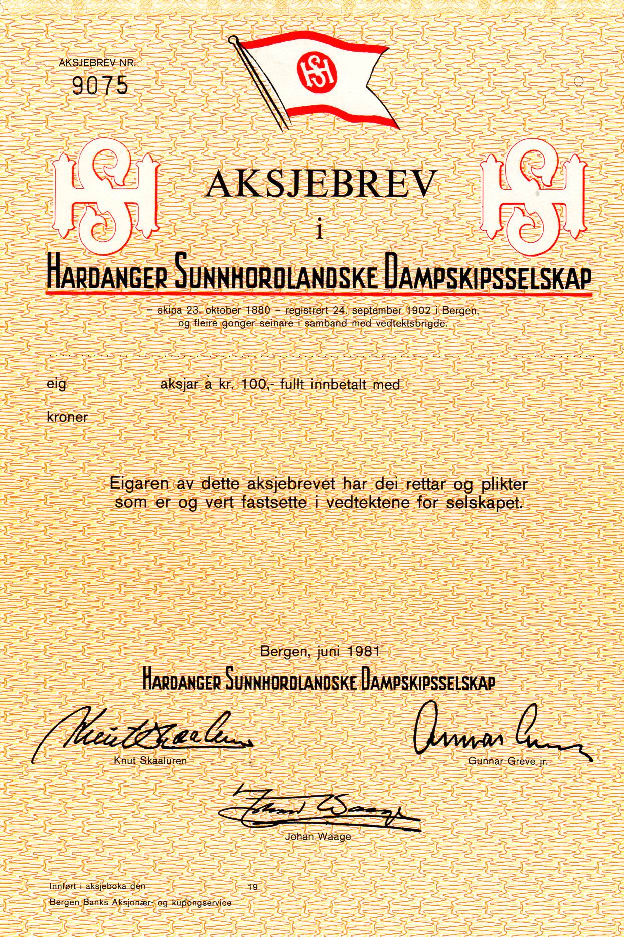 Hardanger Sunnhordalandske Bergen 1981 kr 100 nr 9075/9074/9104 pris pr stk