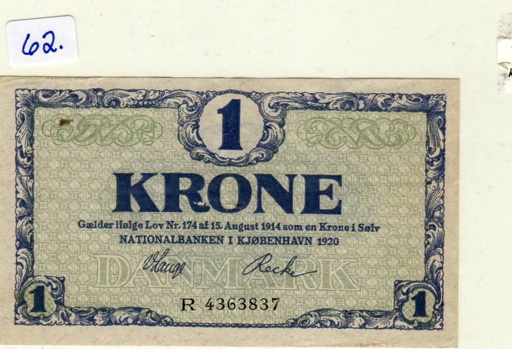 1 kr seddel 1920R kv1/1+