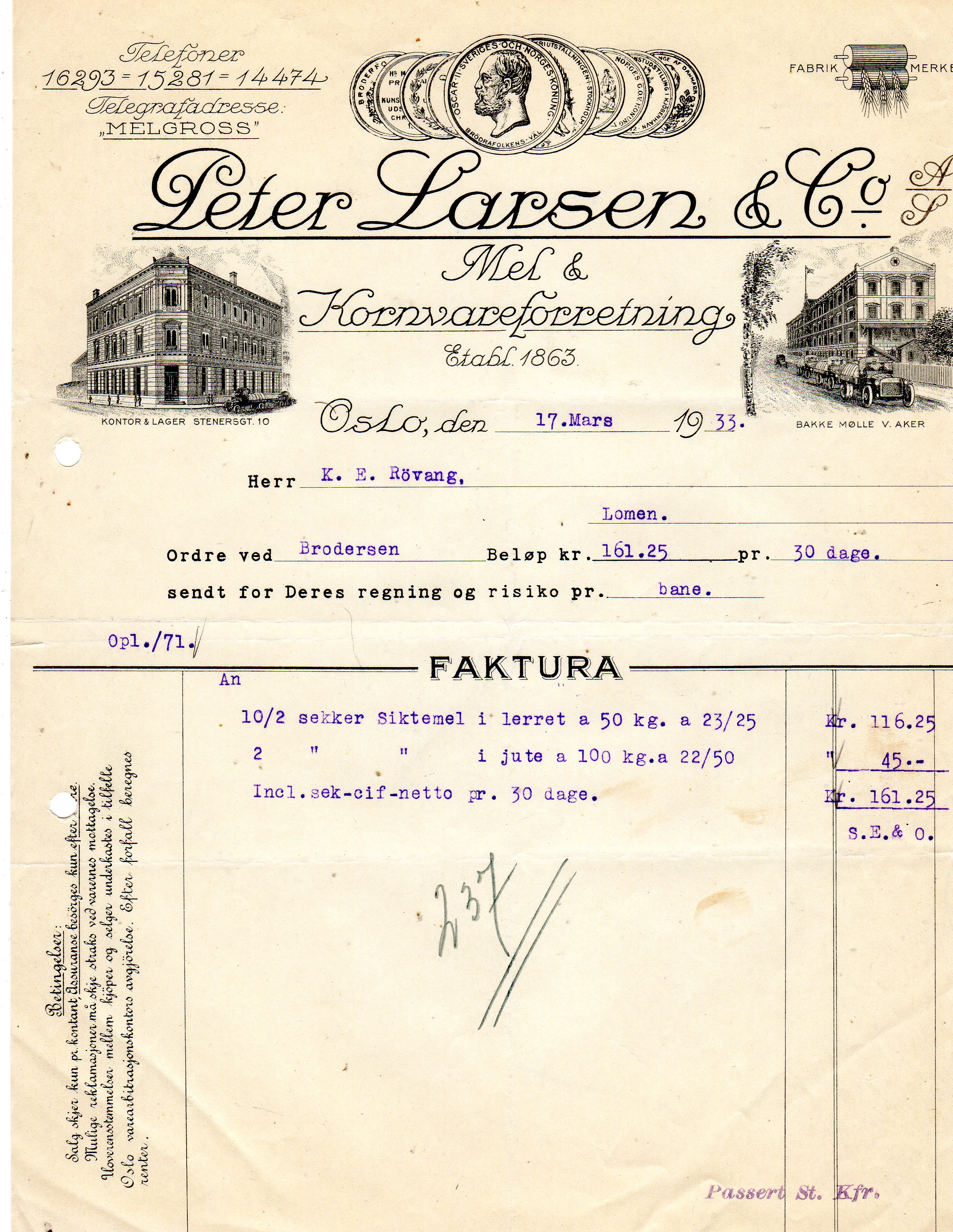 Peter Larsen 1933 pris pr stk 1933&1932