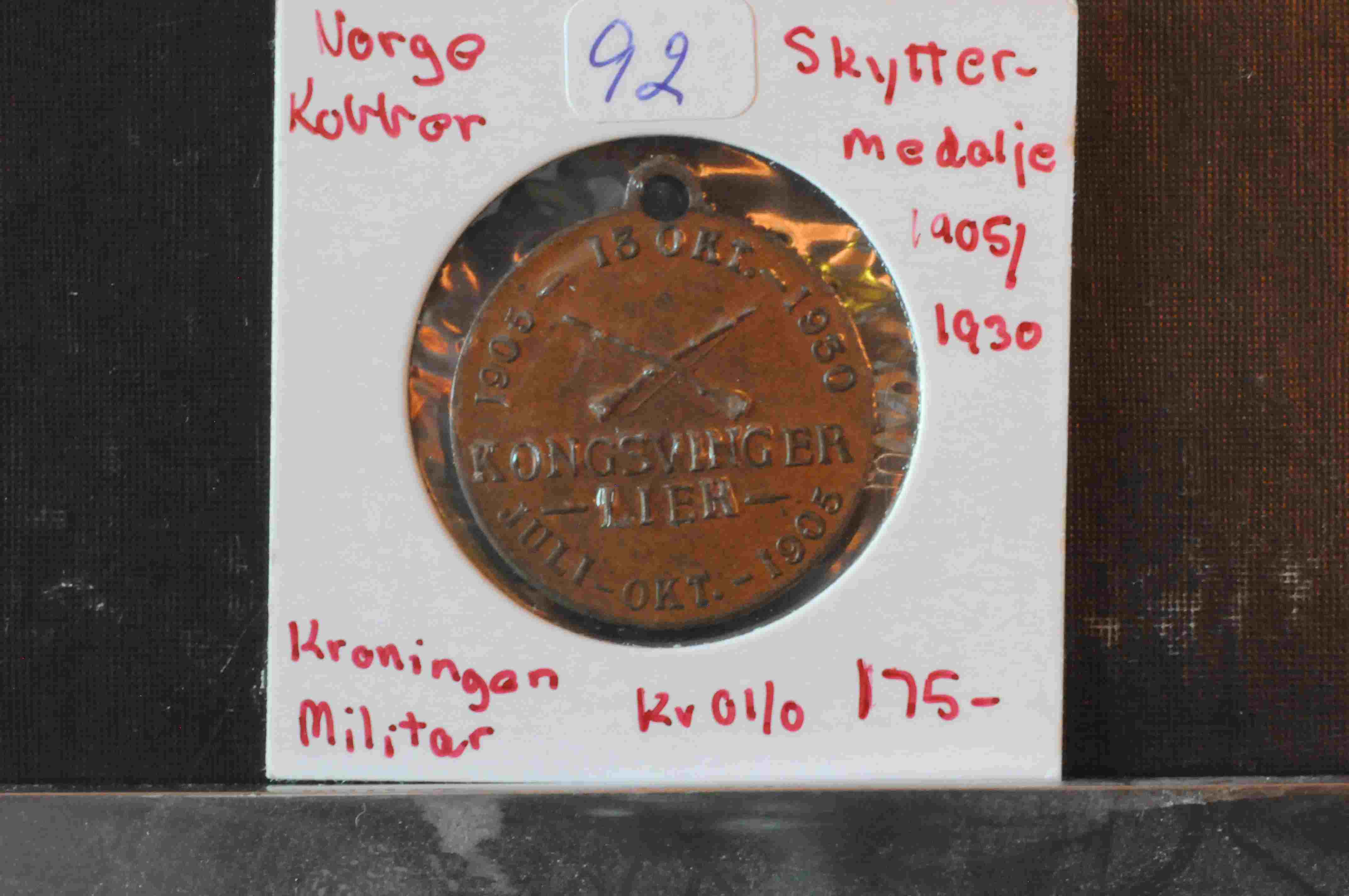 Kobber Skyttermedalje 1905-1930 Kroningen/Militær kv01/0
