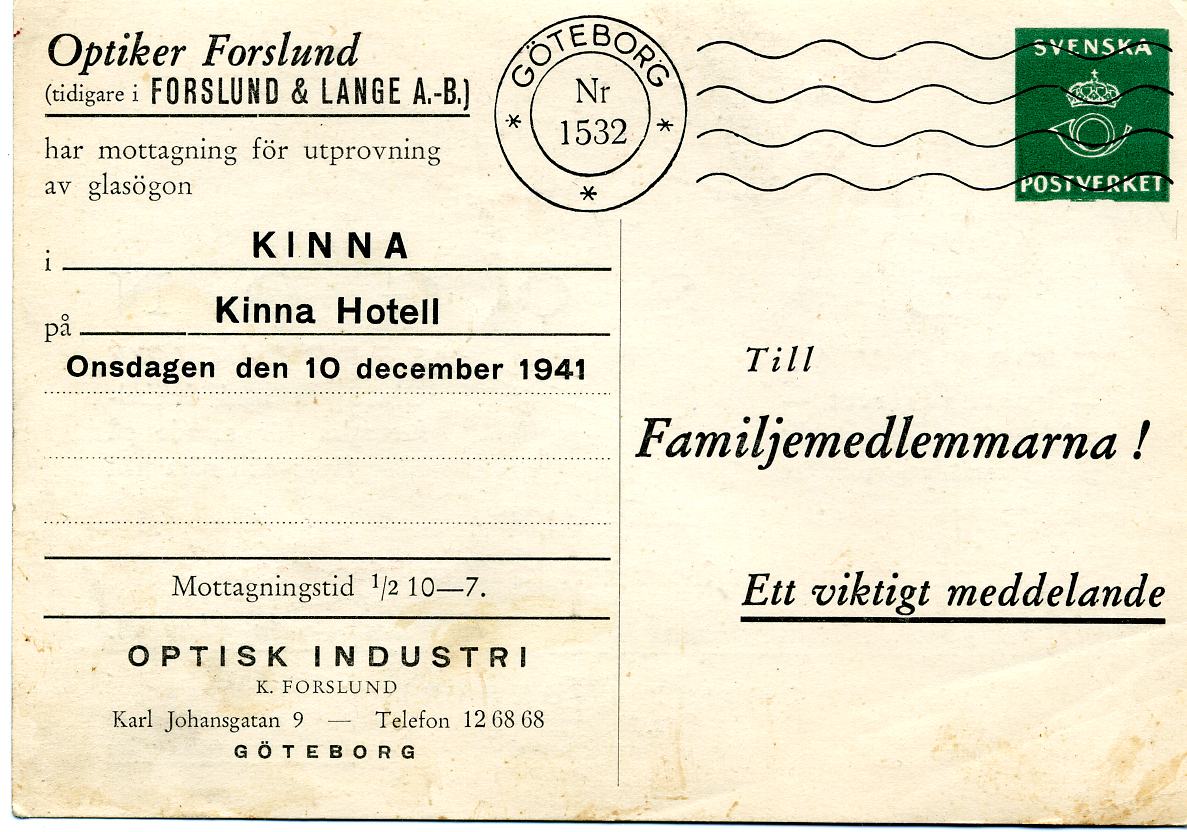 1941 Gøteborg Optiker Forslund