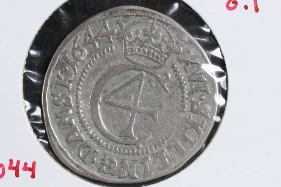 Danmark Chr IV 1 mark 1644 kv1/1+(Gunnar Thesen) sølv fra Kongsberg