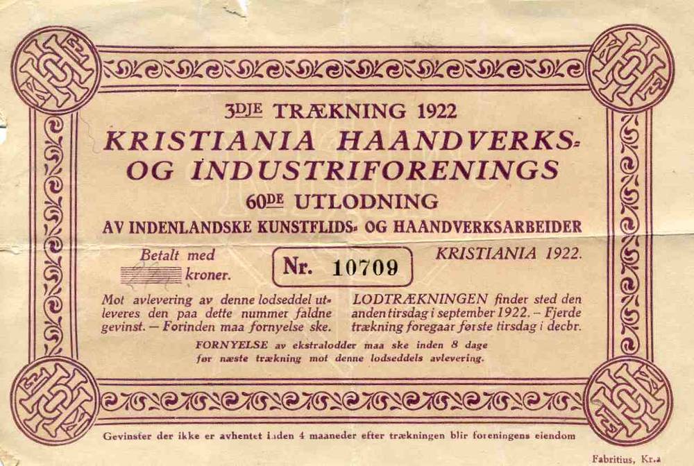 Kristiania haandverkes og industriforening 66 udlodning 1922
