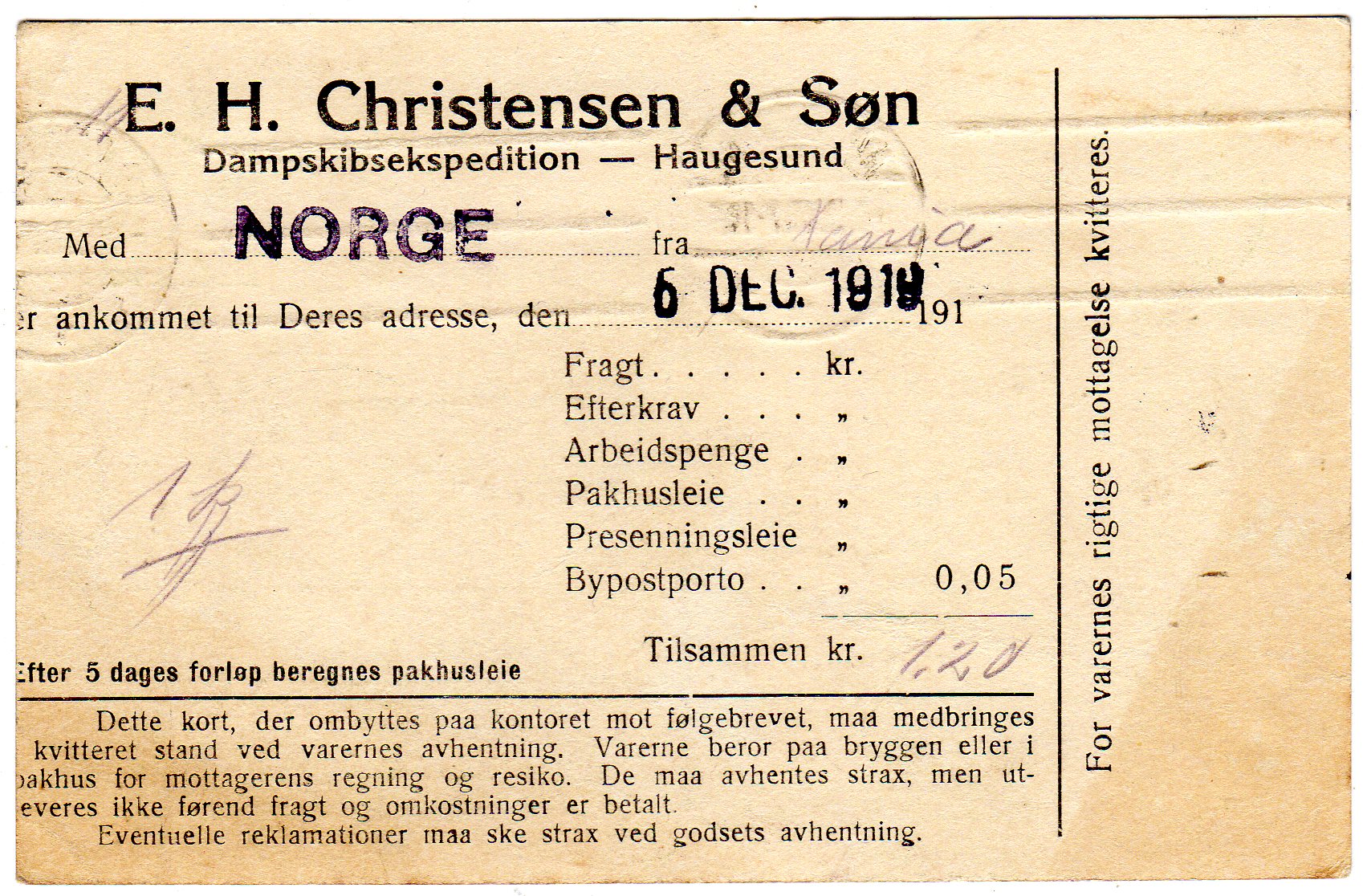 Brevkort Norge 6 dec 1919