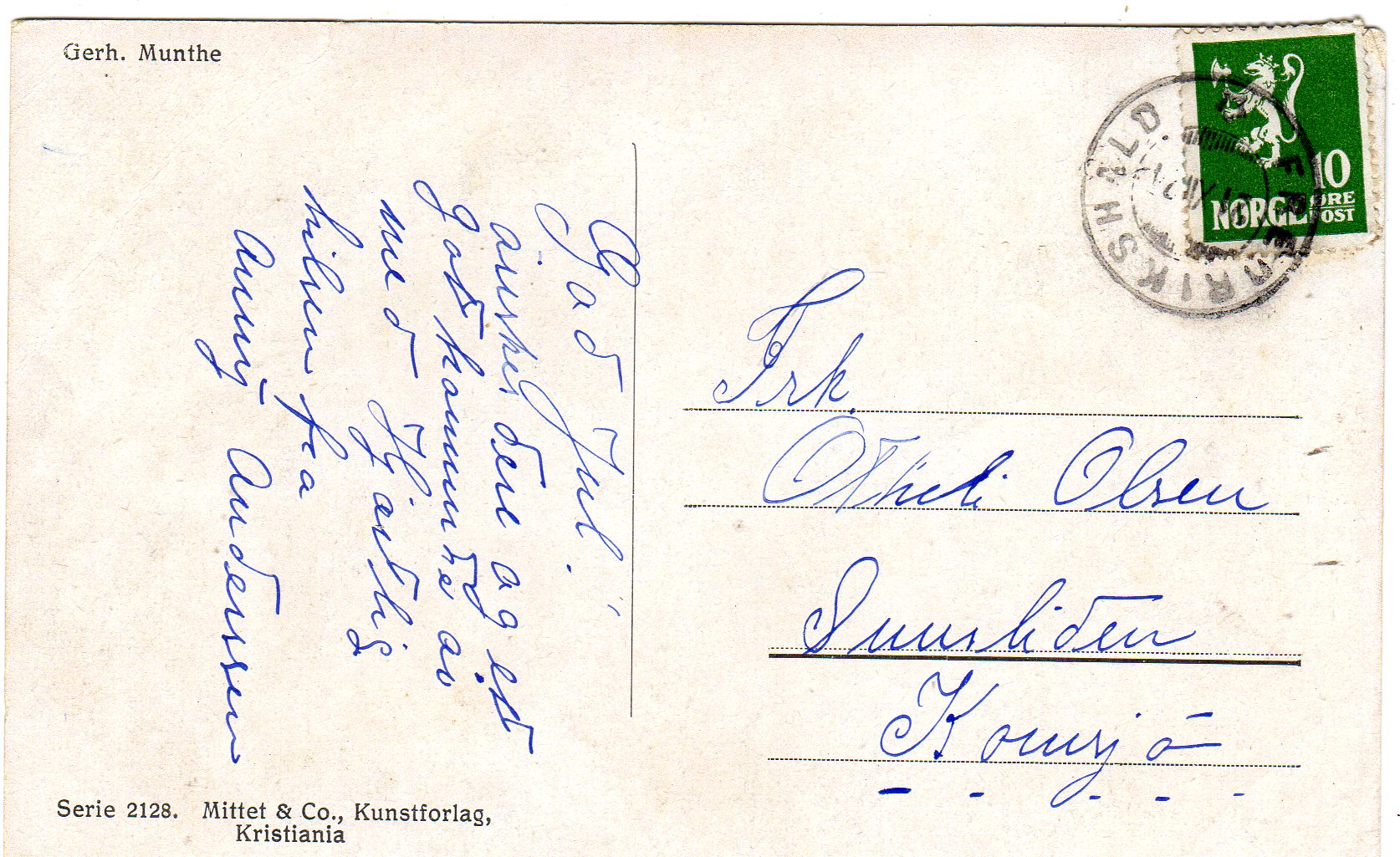 Mittet Serie 2128 Gerhard Munthe St. Fredrikshald ?.12.1917 