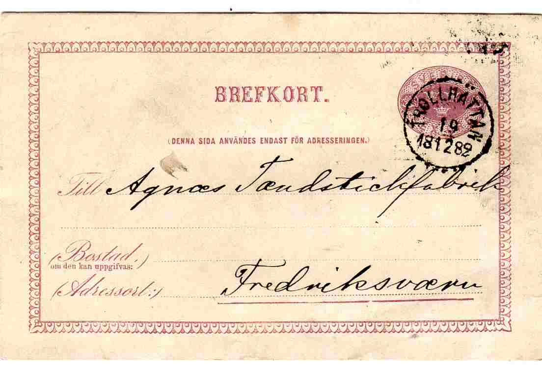 Brefkort st Trollhattan 1882/Stridsberg&Bjørk