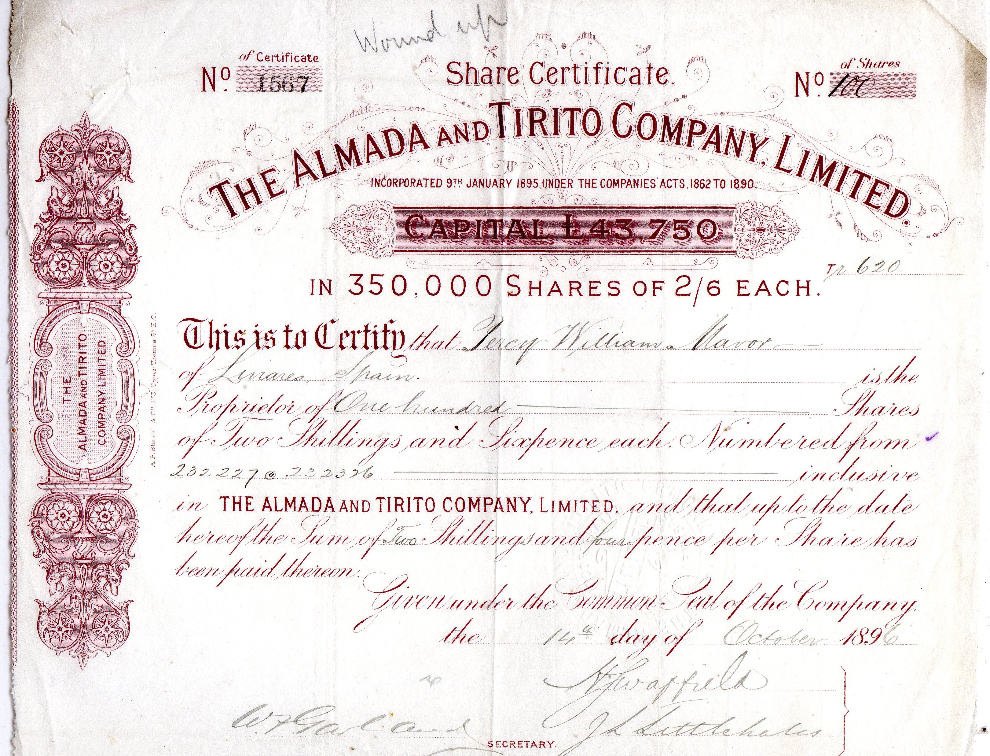 The almada and Tirito company No 1567 1896