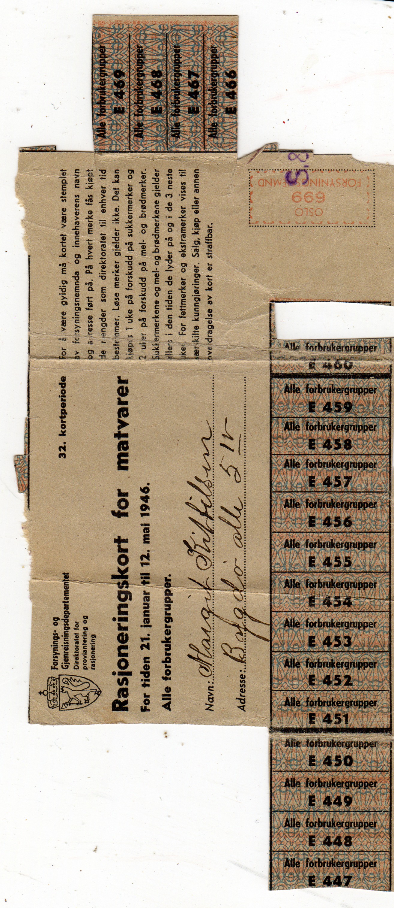 Diverse betalingskort fra krigen