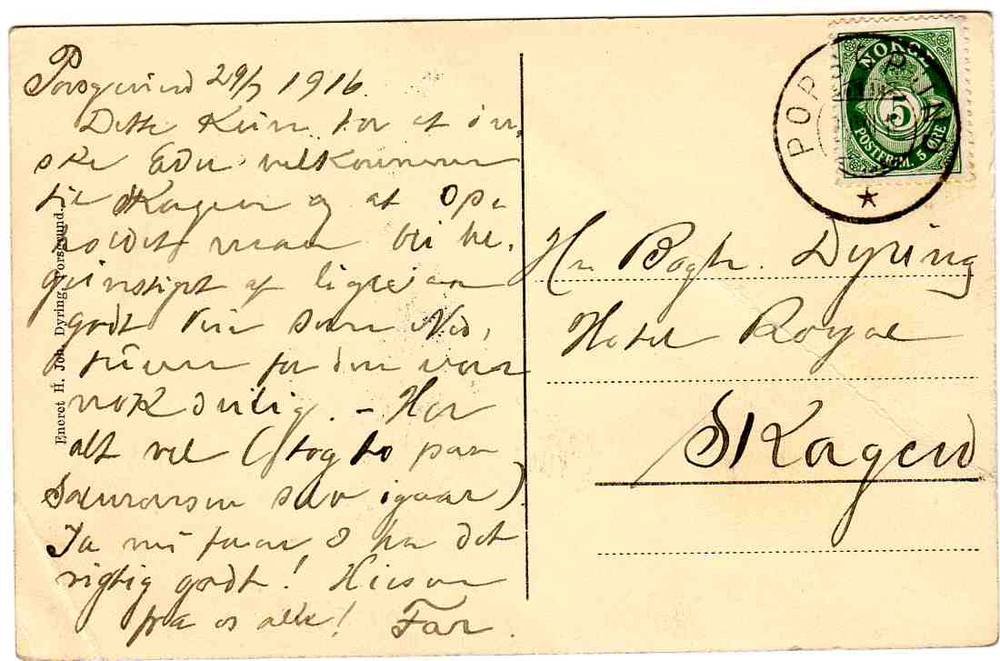 Fra Porsgrund st Porsgrund 1916 Brett i nedre hjørne