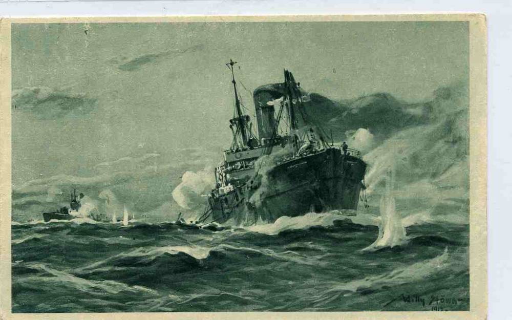 deutsches LI boot in Gefecht mit einem bewaffneten handelsdampfer Bruckmann 1917