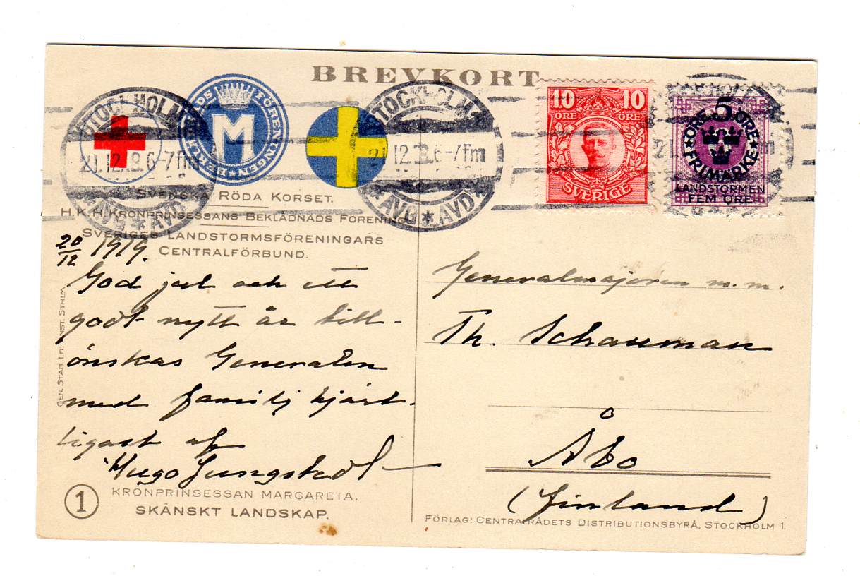 Brevkort vannmerke ikke sjekket på Gustav V &AFA 81 st 20/12/1919