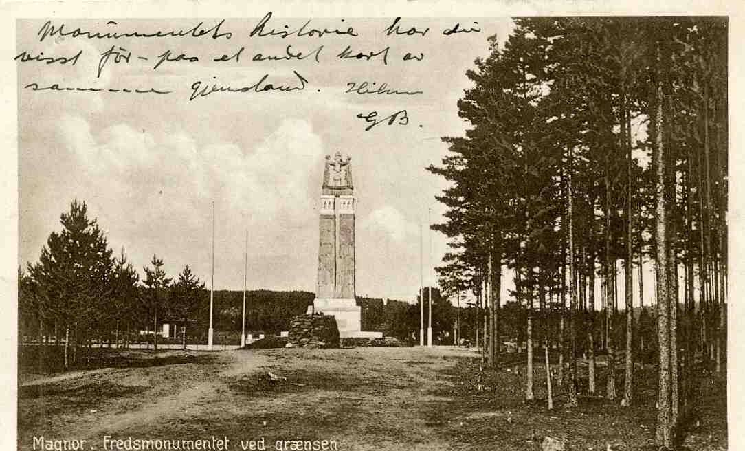 Magnor Fredsmonumentet ved grænsen  No; 47313  st Singsaas 1921
