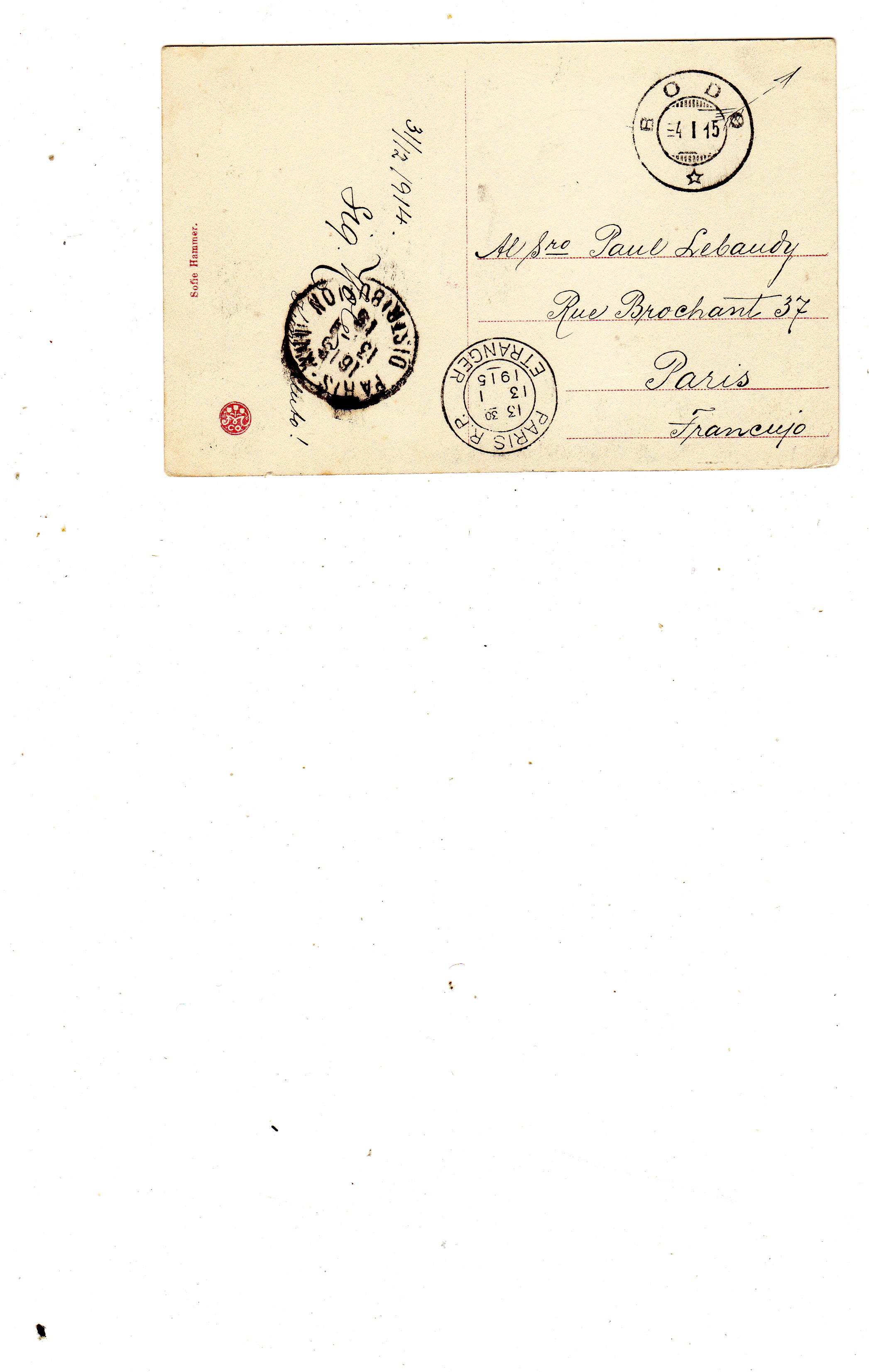 Rønvik asyl Sofie Hammer 1914 st Bodø/Paris