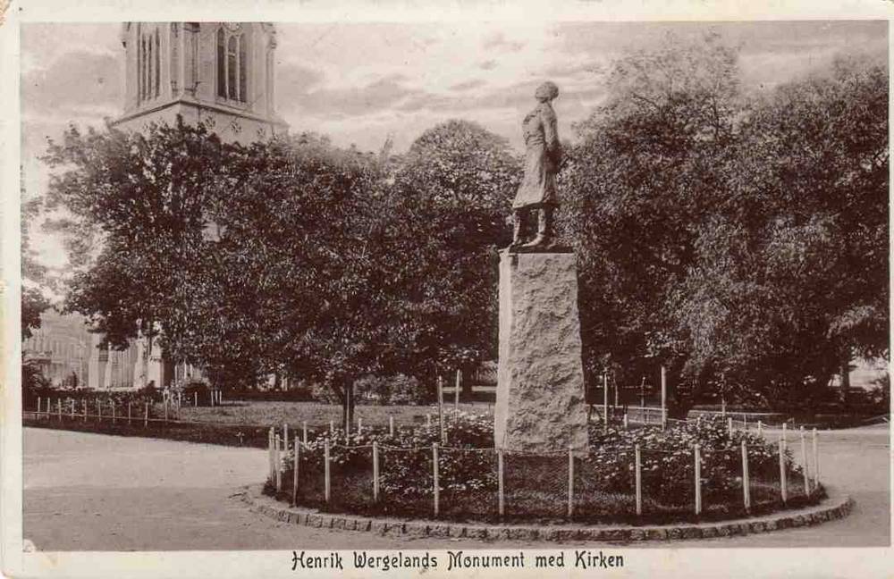 Henrik Wergelands monument med kirken H Blazek st Brevik-Kristiansand 1914
