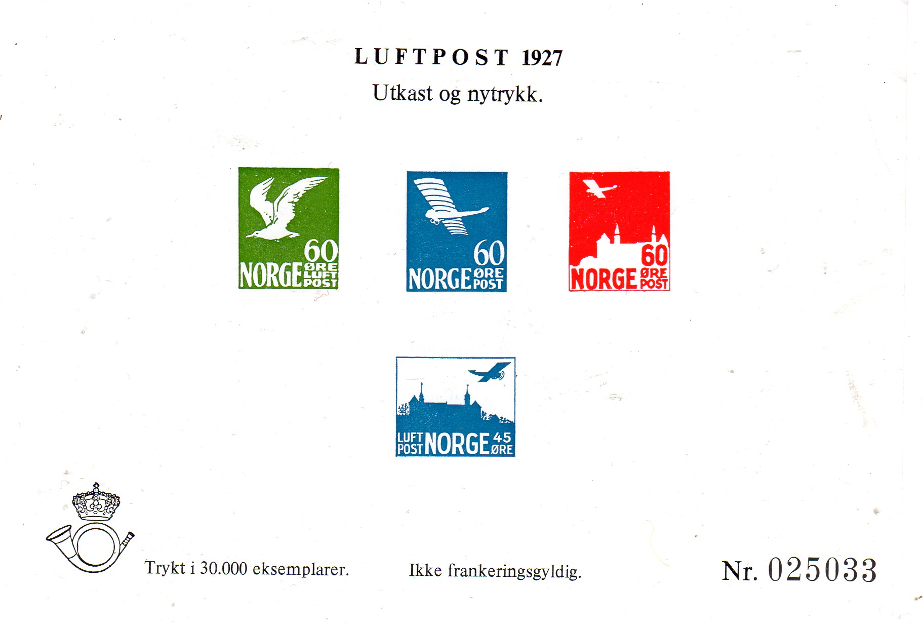 Luftpost 1927 Utkast og nytrykk(1979)  30000eks