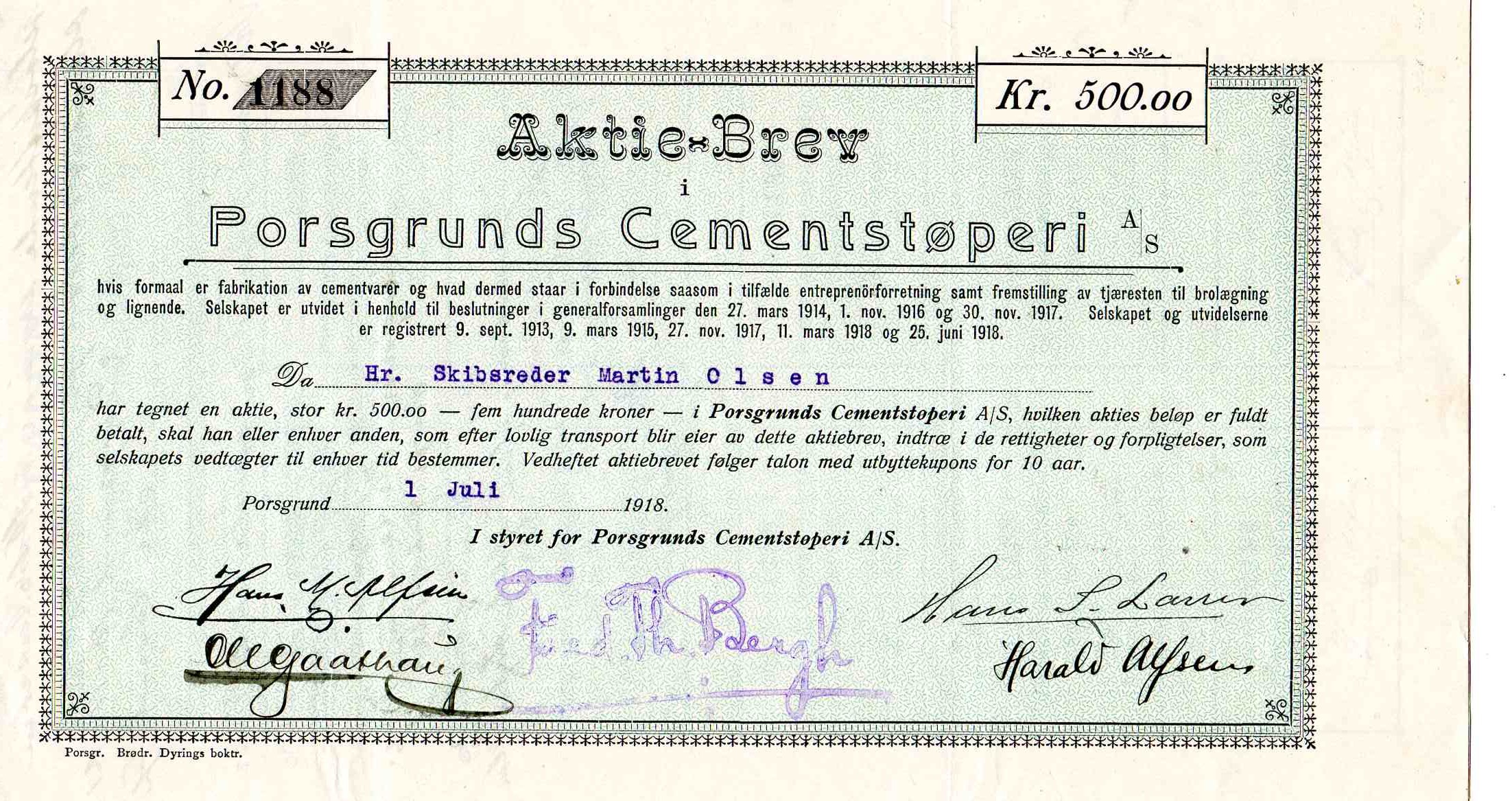 Porsgrund cementstøperi Porsgrund 1918