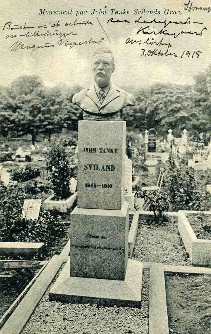Monument på John Tanke Svilands grav Norsk Lystryk nr 8 st Stavanger 1916
