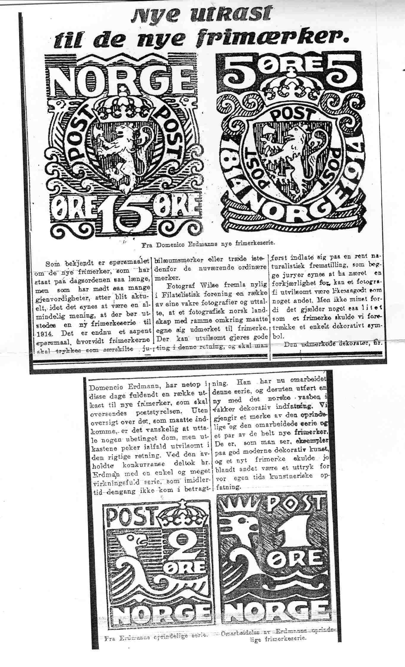 Utkast 1914,5 øre svart oppklebet på papp.Originalt andreutkast Domenico Erdman 1913 Medfølger artikkel fra tidens tegn