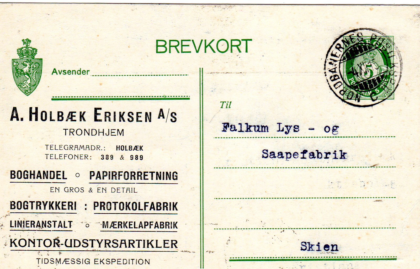  Hk99 St Nordbanernes posteksp 1915 A Holbæk Eriksen