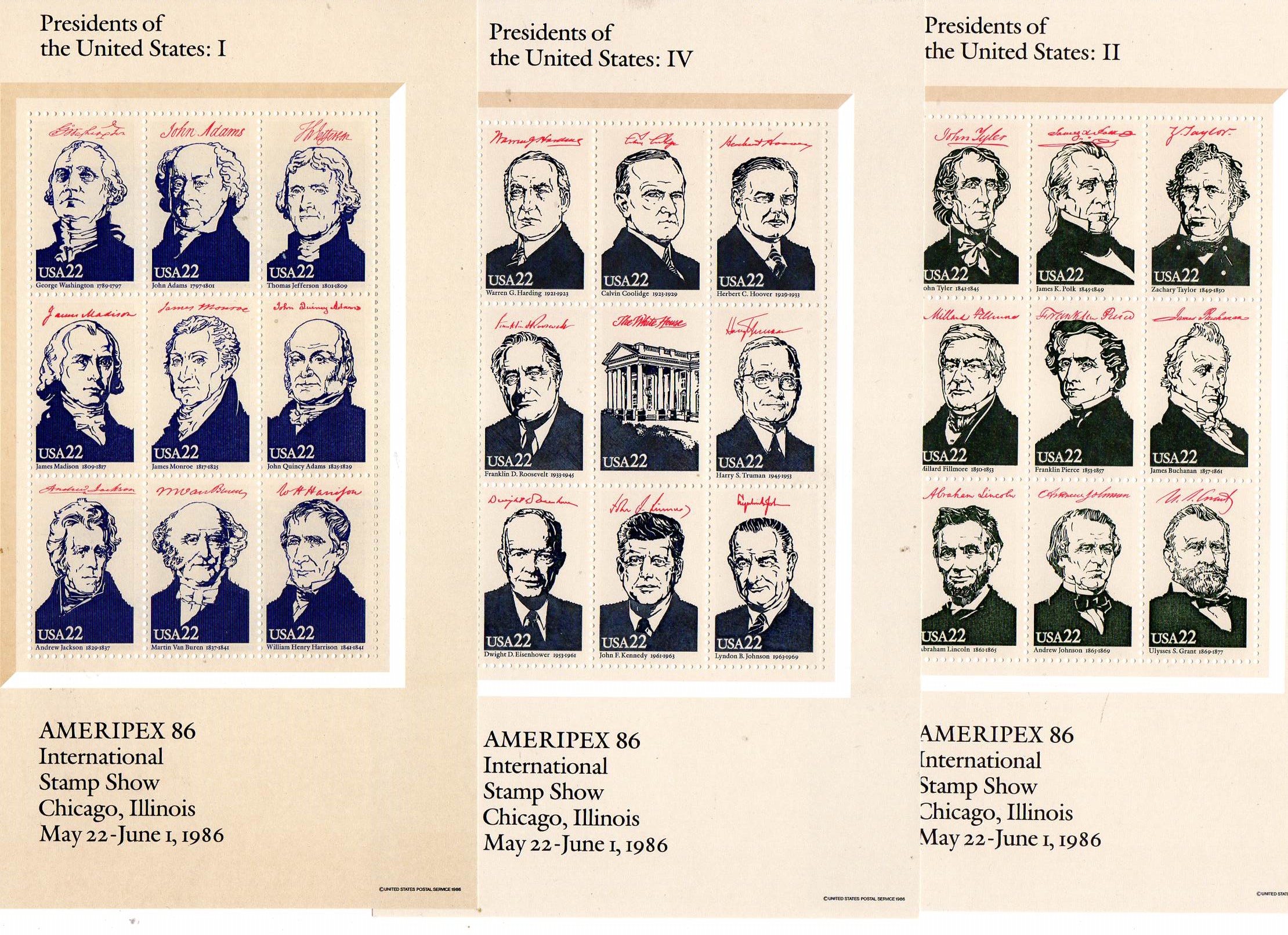 President of the United States 4 sheets  Ameripex 1986