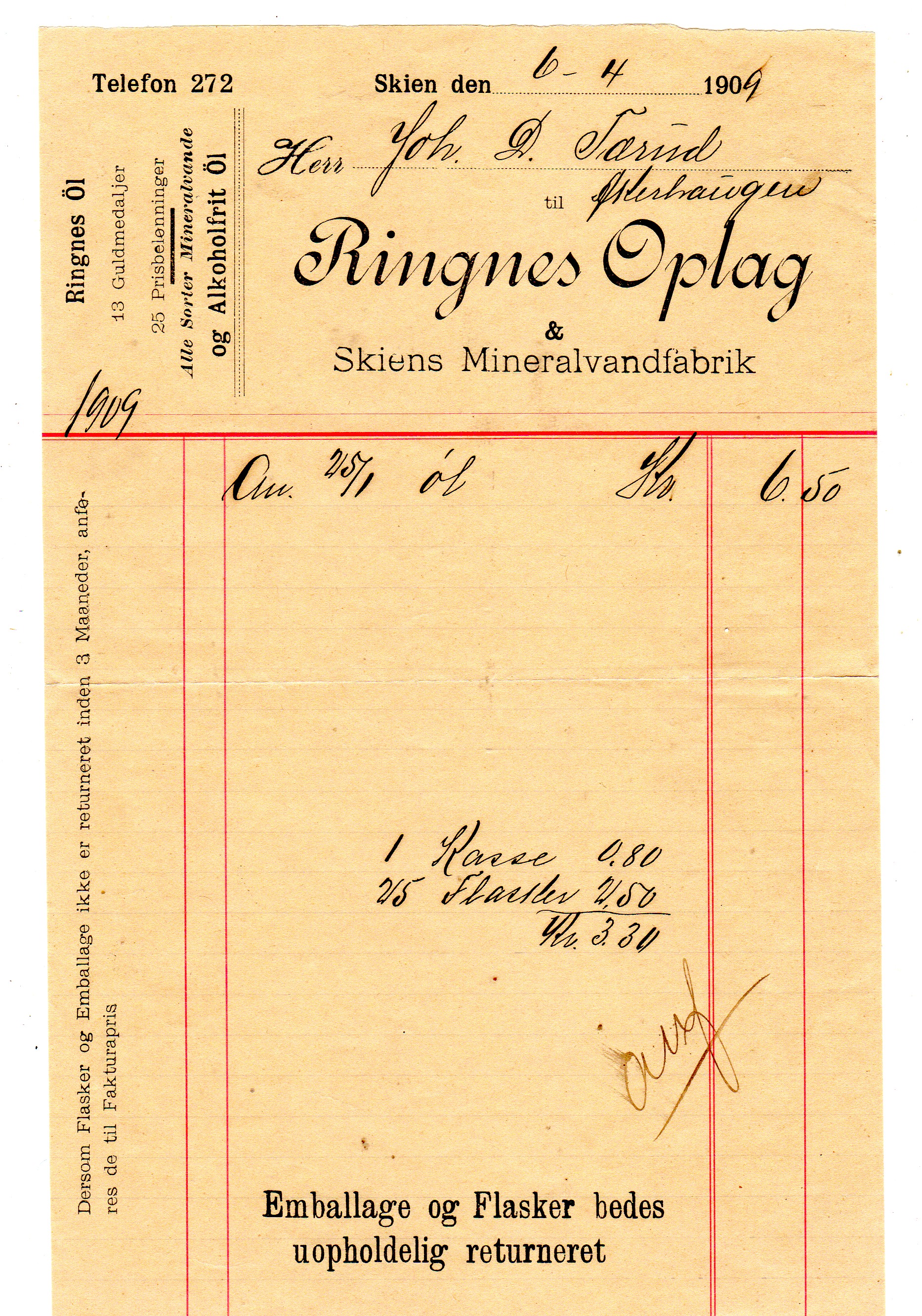 Ringnes & Skiens Mineralfabrik 1909